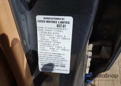 2002 Isuzu Axiom Xs z USA, uszkodzony, nr VIN 4S2CE58X124611006